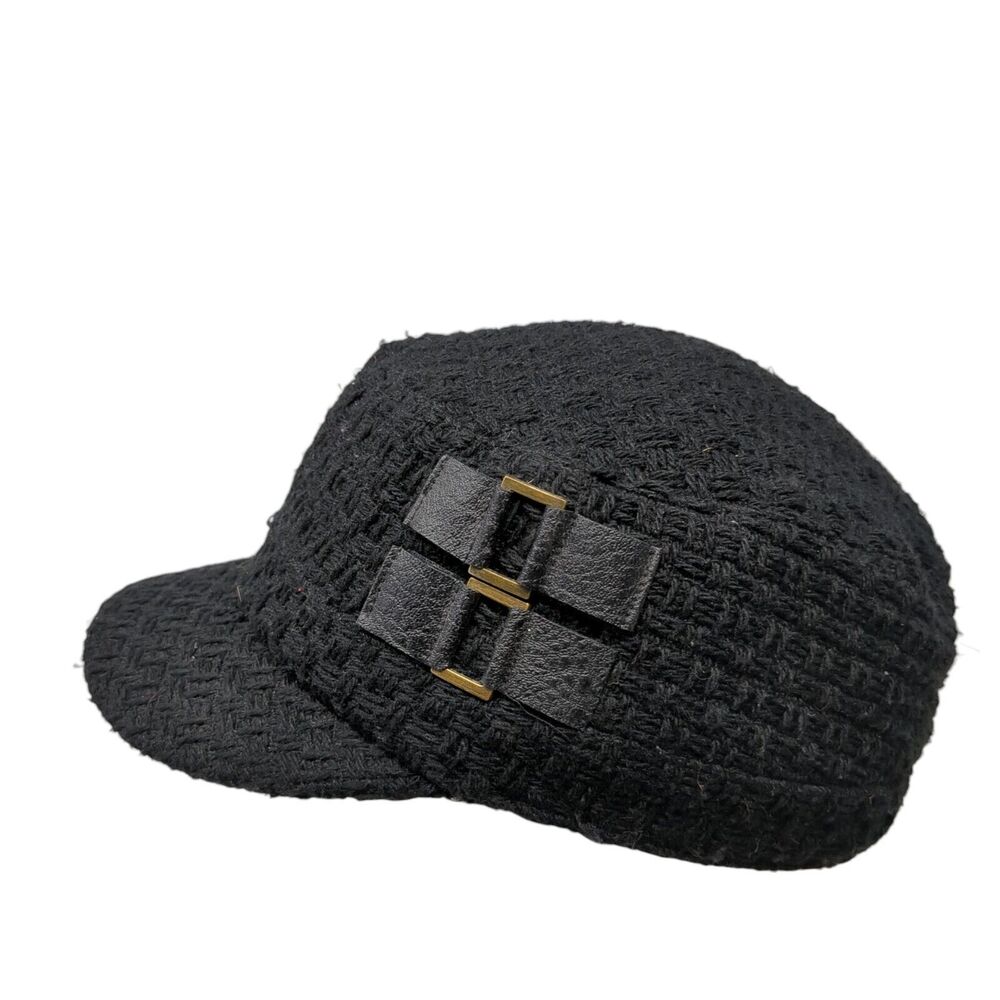 Mudd Fitted Cadet Army Cap Hat Black One Size Solid Knit Buckle Lined